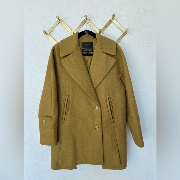 J.CREW Melton Wool Swing Coat Mustard Chartreuse Asymmetrical Jacket Size 2 - Picture 7 of 9